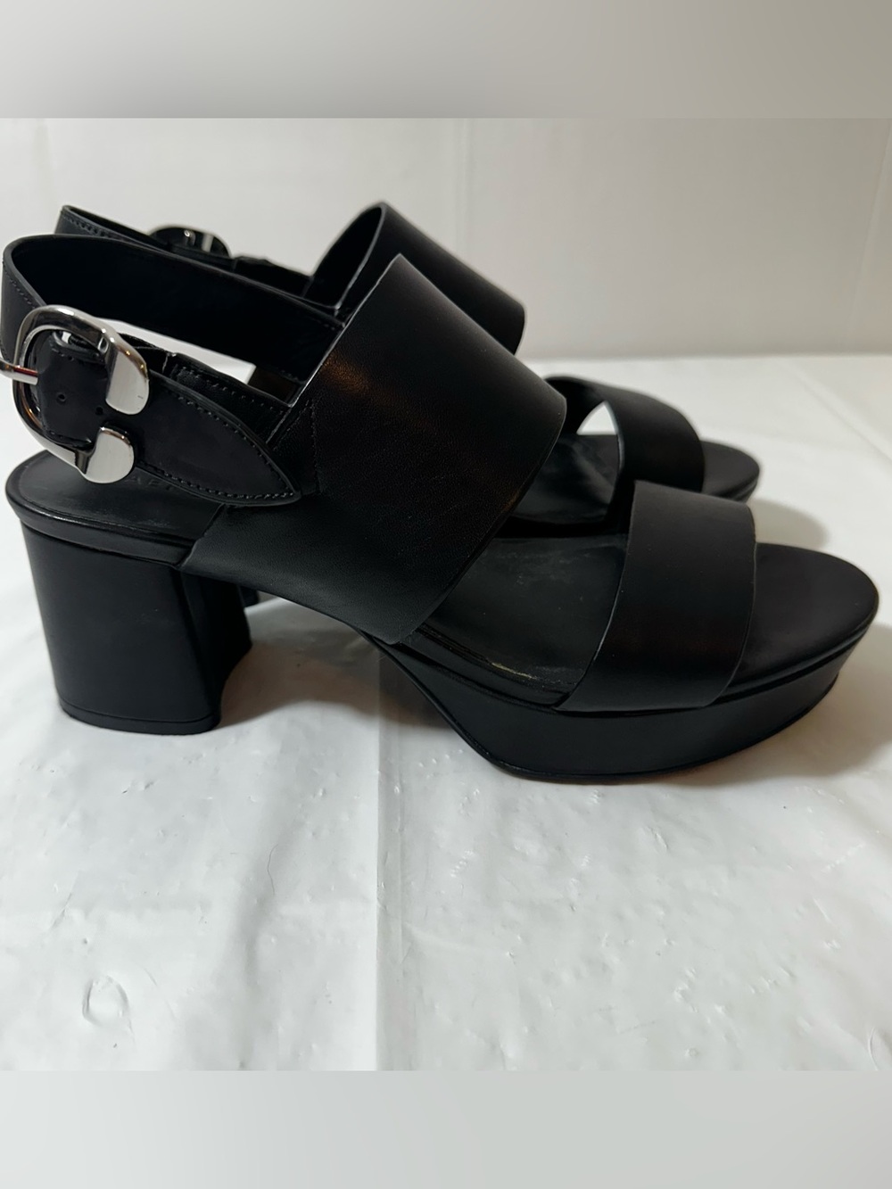 AEROSOLES Black Wide-Strap Platform Block Heel Sandals SIZE 7
